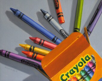 Crayons 8x10 original oil painting realistic still life by Nance Danforth
