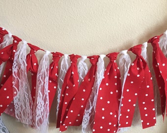 Red White Polka Dot and White Lace Garland