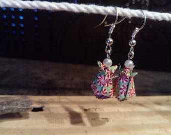 origami earrings * tulips * red and green
