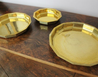 Set of 3 solid brass trays