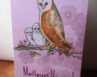 OWL best handmade 21cm x 15cm greeting card