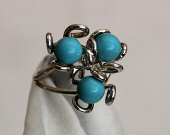 Sterling Silver .925 Three Flower Ring Turquoise. FREE SHIPPING