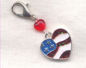 American Flag Stitch Marker Clip Heart Old Glory Star Spangled Banner Single /SM36A