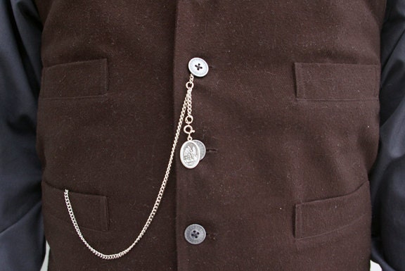 Single Albert Pocket Watch Chain with Drop Silver-Tone
