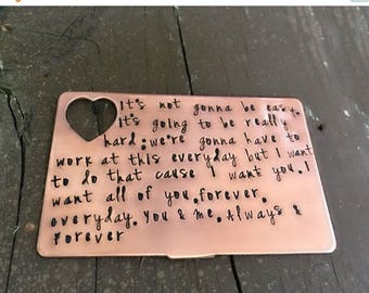 Copper Wallet Insert, Hand Stamped Wallet Card, Anniversary Gifts For Men, Husband Gifts, Boyfriend Presents, Personalized Gift, 7 year gift