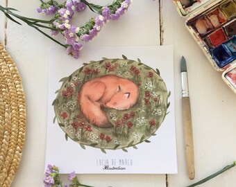 Postcard Fox Coquelicot
