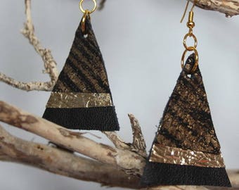 Black, metallic recycled leather earrings