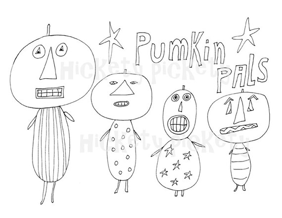 Download Items similar to Primitive Stitchery Pattern Pumpkins JOL Halloween Punch Needle Embroidery ...