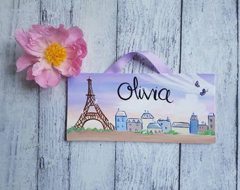 Personalized Paris name sign for Child's Room or Nursery/ kids door sign/ child's name, Baby Name, Eiffel tower, travel, Nursery Name Sign