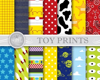 Toy Party Digital Paper: TOY Pattern Prints, Instant Download, Paper Pack Patterns Scrapbook Print