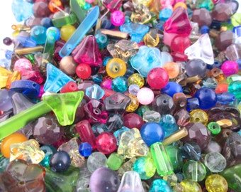 1 ounce grab bag of mixed glass bead, assorted colors, shapes and sizes