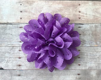 4" Purple Eyelet Flower, Fabric Flower, DIY Infant Headband, Headband Supplies, Eyelet Flower, Hair bow flower, Hair accessorie supply