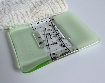 Fused Glass Soap Dish in Chalk and Pale Green by BPRDesigns