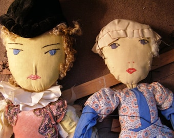 Antique WPA Cloth Marionette Puppets - The Prince and His Lady - 1930s