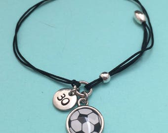 Soccer ball cord bracelet, soccer ball charm bracelet, adjustable bracelet, charm bracelet, personalized bracelet, initial, monogram