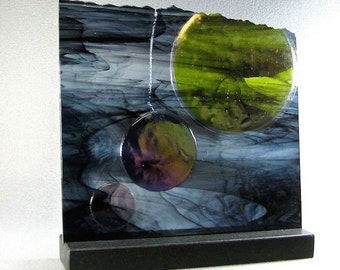 Art Glass Sculpture Gold Purple Iridescent Meteor Strike Night Sky Artist Signed