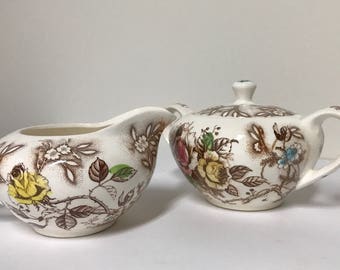 Vintage Nasco Rose Arbor Cream and Sugar Bowl