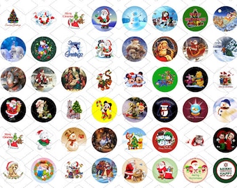 48 1 Inch Round Christmas Images - Great For Bottle Caps, Jewelry, Scrapbooking.