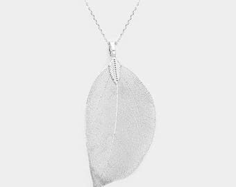 Natural Dipped Silver Filigree Leaf Necklace
