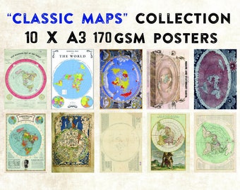 Flat Earth "Classic Maps" Collection 10 x A3 Posters
