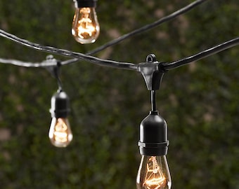 Vintage Patio String Lights w/ Clear Glass Edison Bulbs 24'' Spacing