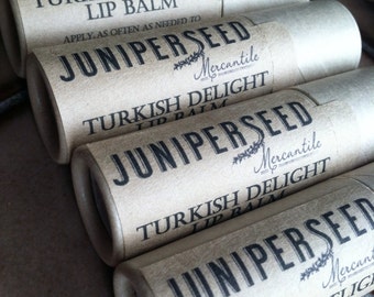 Turkish Delight Lip Balm - Big 0.33 ounce Compostable Plastic Free Cardboard Packaging - Sweetened With Stevia
