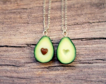 Avocado Necklaces - Best Friend Necklaces - Avocado Heart - BFF Necklaces - Food Jewellery - Handmade in UK with Polymer Clay