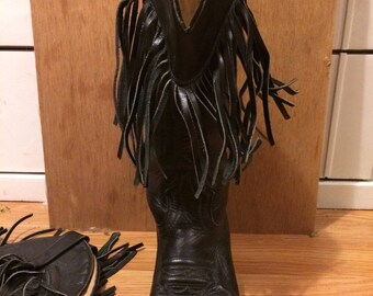 Vintage fringed black leather boots