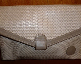 True Vintage 1983 Taupe Triangle Pattern Leather Trim Shoulder Bag Cross Body Bag