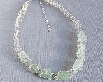 Wire wrapped sea glass necklace- Green sea glass necklace- Sea glass jewelry- Ocean glass necklace- Christmas gift for her- Seaglass jewelry