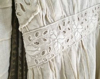 Edwardian Linen Eyelet Tea Dress, Tea Gown