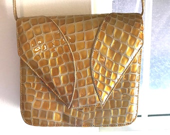 Vintage Timothy Hitsman Gold Iridescent Moc Croc Cross Body/ Handbag