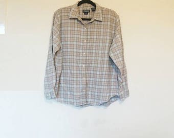 Brown and Blue Plaid Flannel Shirt Vintage Oversize Flannel Button Up Pastel Blue Pale Brown Checkered Lumberjack Shirt Vintage Flannel