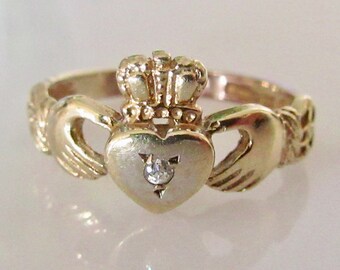 9ct Gold and Diamond Claddagh Ring
