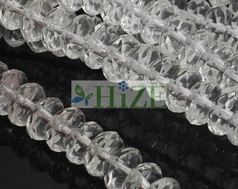 HIZE GCY12 Natural Rock Crystal Quartz Faceted Rondelle Spacer Beads 8mm (8")