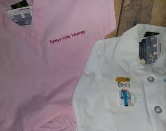 Child's Doctor Coat, Lab Coat, Kids, Scientist with Optional Add On Scrub Set