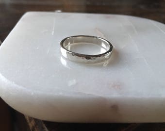Sterling Silver Ring Band, Thick hammered weding band