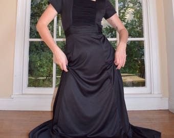 70's Black Ruched Evening Dress
