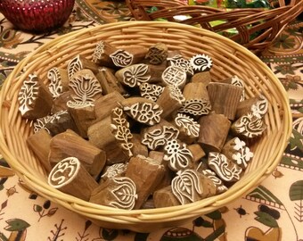 Pack of 100 Fair Trade Small 0.5-1" Mixed Design Carved Indian Wooden Printing Block Stamps
