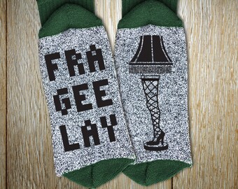 New Holiday Socks "Fra-Gee-Lay" Unisex Thermal Crew Socks for Christmas, Ugly Sweater Party, Christmas Story Fans, Leg Lamp Enthusiasts