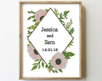 Anemones wedding cross stitch flowers floral geometric anniversary gift sampler love modern - Cross Stitch Pattern (Digital Format - PDF)