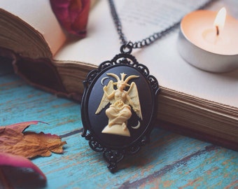 Black Baphomet Cameo Necklace//Gothic//Goth//Witchcraft//Pagan//Wiccan//Baphomet