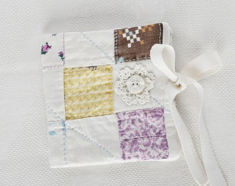 Upcycled Needlebook - Old Patch Quilt - Vintage Lace - Vintage Button - Makers Gift - Sewing Gift - Hand Stitched - Shabby Chic - Crochet
