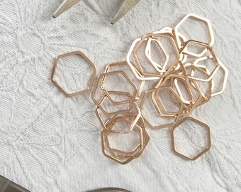 Rose Gold-Plated Hexagon Stitch Markers Snag-less Large | ROSE GOLD HEXAGONS " Pkg of 2