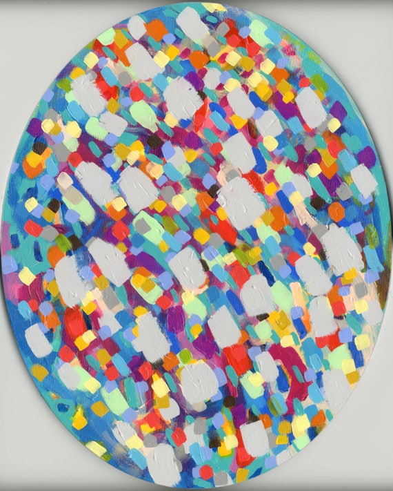 Original Abstract acrylic painting on oval stretched canvas
