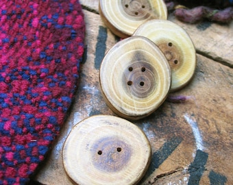 004 Four natural, laburnum anagiyroides wood buttons handmade, one of a kind.