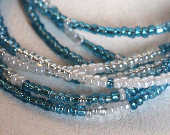 Eight Strand Blue Ombre Glass Seed Bead Bracelet