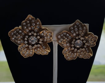 Antiquities Couture Gold-Tone Swarovski Crystal Pave Flower Earrings
