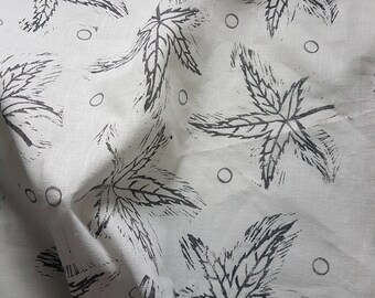 Hand printed slate grey teatowel in Maple leaf design