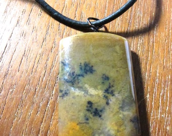 Natural Chalcedony Stone Necklace- Leather